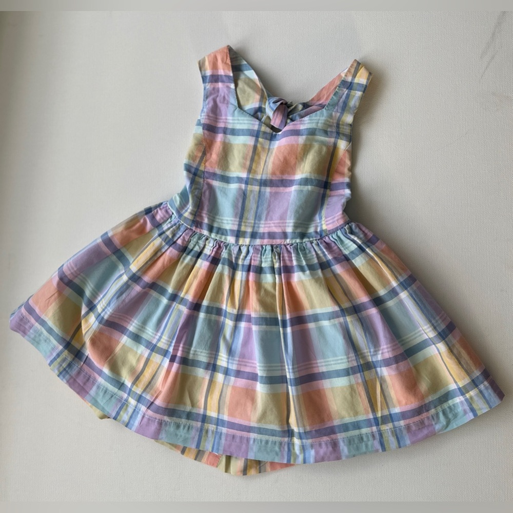 Paush girl’s Sleeveless Sundress plaid pattern with Scoop Neck. Size 2T.